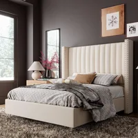 Queen Size Bed Frame Upholstered Platform Bed with Tall Headboard Wingback,Velvet,No Box Spring Needed,Easy Assembly 1