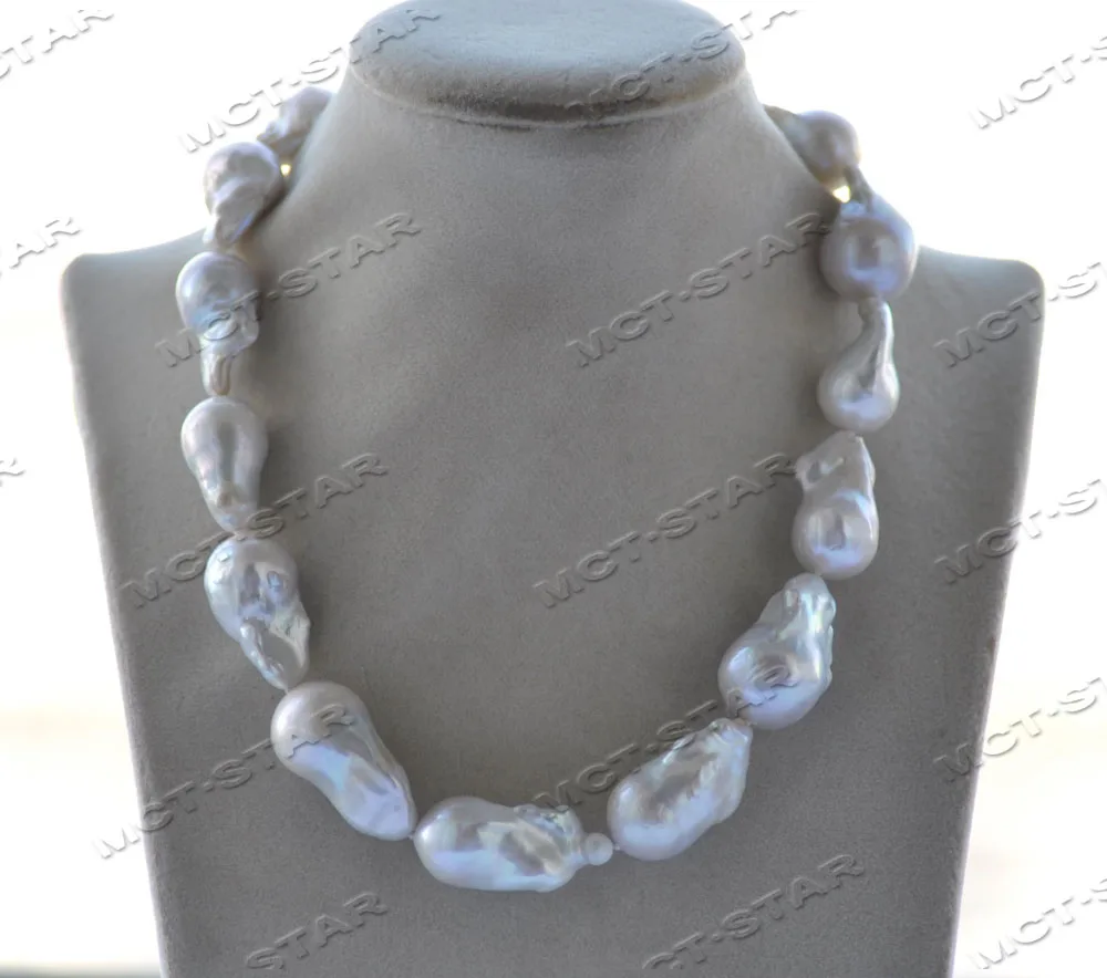 

MCT·STAR Z12468 17" 28mm White Teardrop Baroque Reborn KESHI Pearl Necklace CZ Bowknot