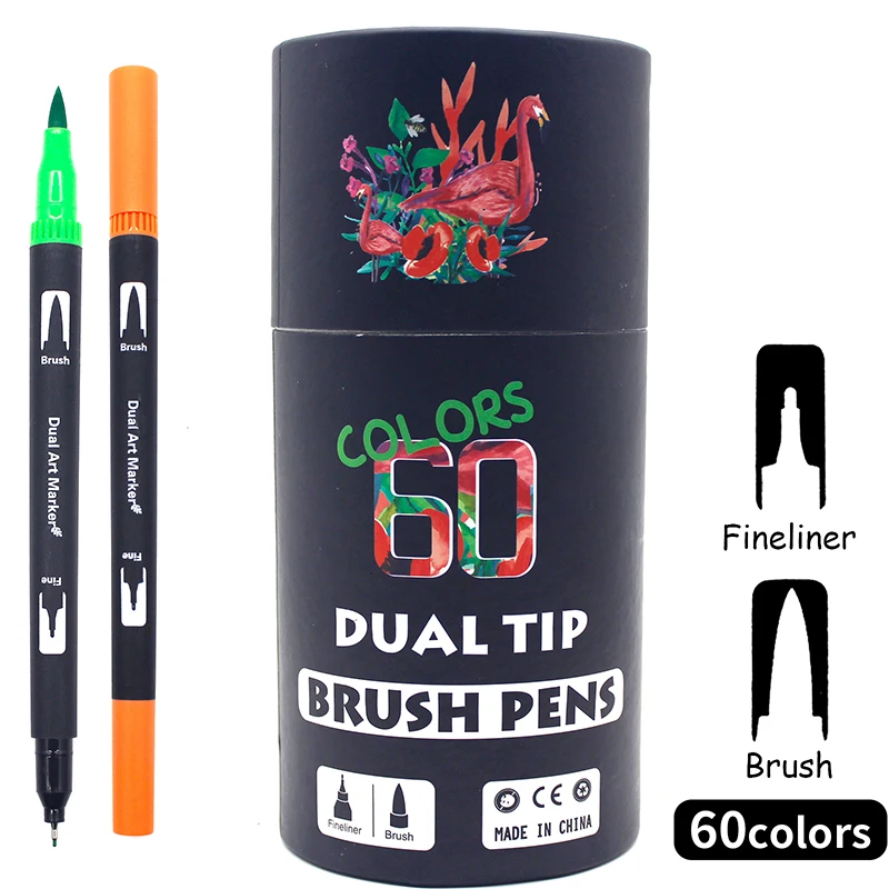 Art Markers Pens Drawing Painting FineLiner Dual Tips Brush Pen 12/24/60/120/132 Colors For Watercolor Calligraphy