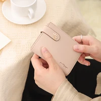 2025 spring new women's short wallet South Korea small fresh solid color buckle folding can expand the student multi-card ticket 1