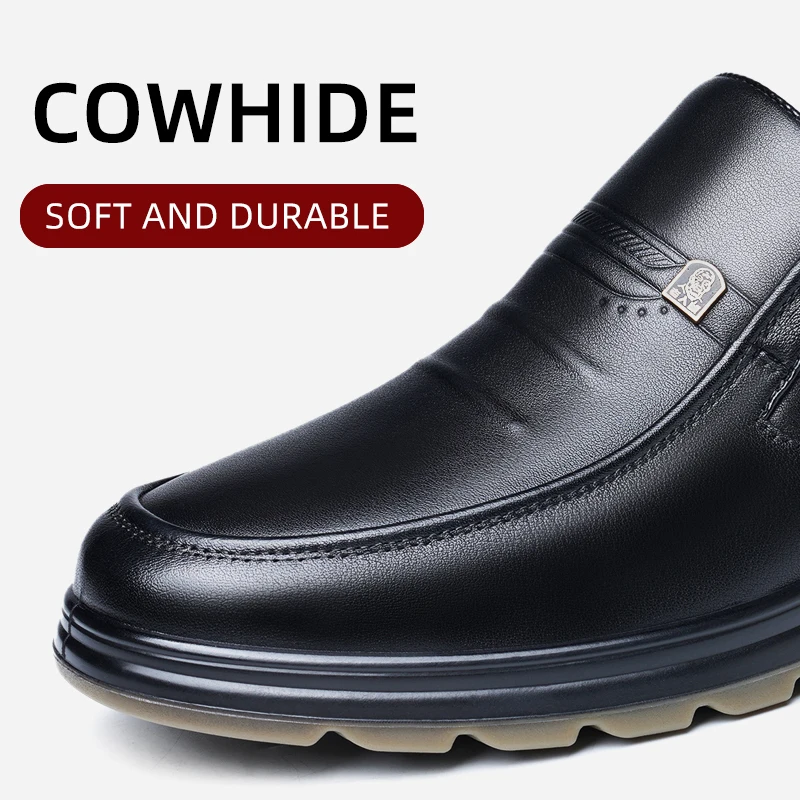 LAORENTOU genuine cowhide breathable business casual men's leather shoes, wear-resistant cow tendon thick sole, soft black shoes 5