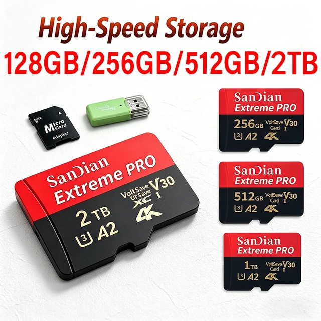 Class 10 U3 V30 Waterproof Memory SD Cards with USB Adapter 128GB 512GB High Speed Micro TF/SD Card for Phone Laptop Camera 1
