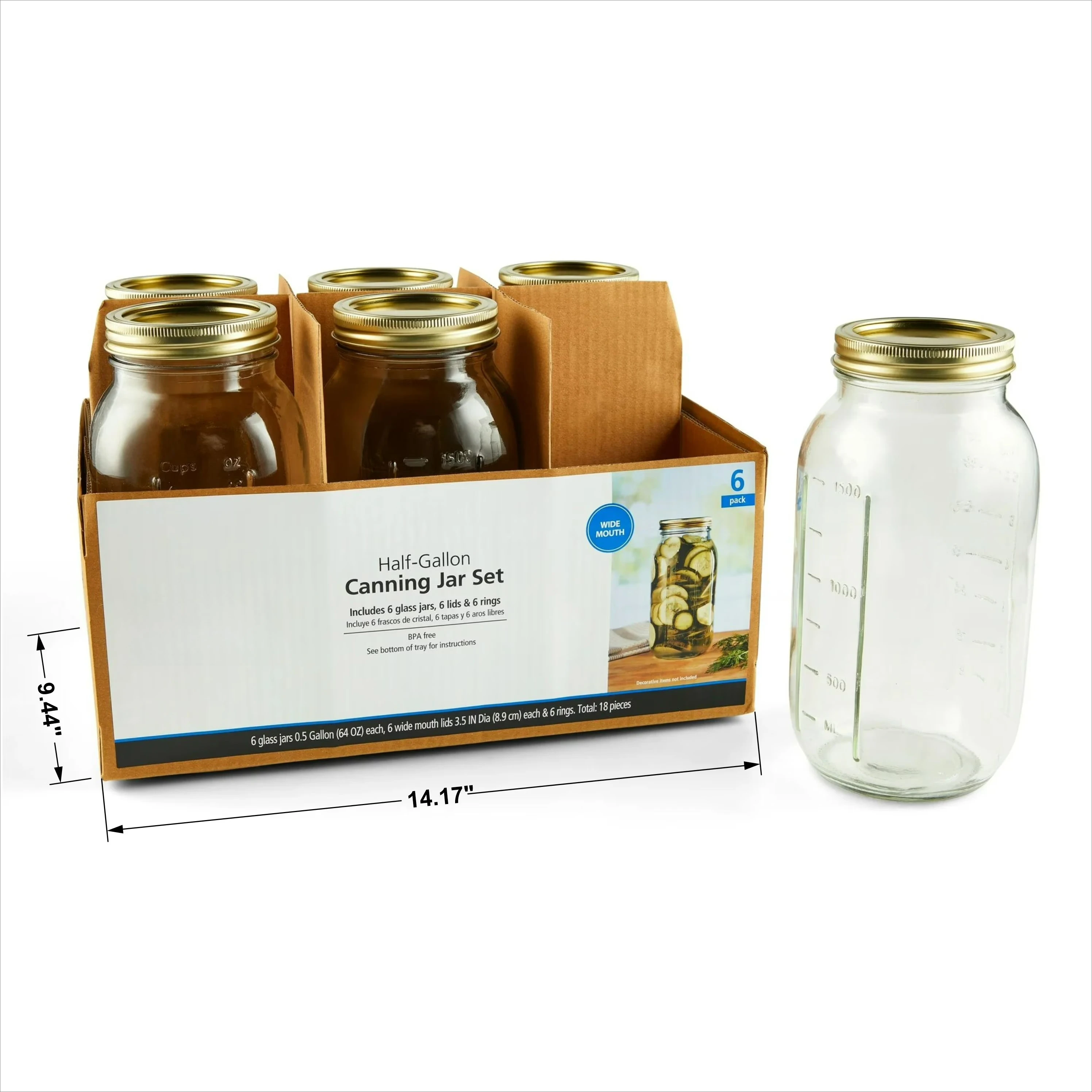 64 oz Mason Jars, Wide Mouth Half Gallon Canning Jars with Lids and Rings, 6-Pack Extra Large Glass Jars for Home Canning and Pantry Storage 4