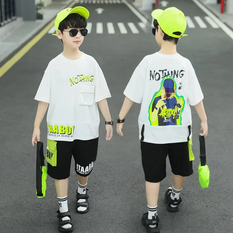 Boys Clothing Sets Summer Boys Clothes Casual Outfit T-shirt + Pants Kids Tracksuit Teen Children Clothing Suit 6 8 9 10 12 Year - 4