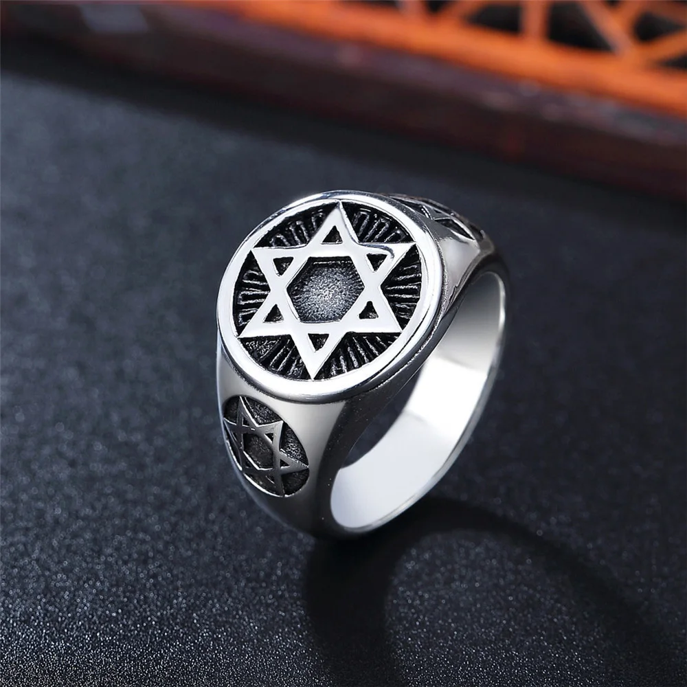 Vintage Punk Star of David 316L Stainless Steel Ring for Men Biker Rings Fashion Jewelry Gift stainless steel ring finger ring