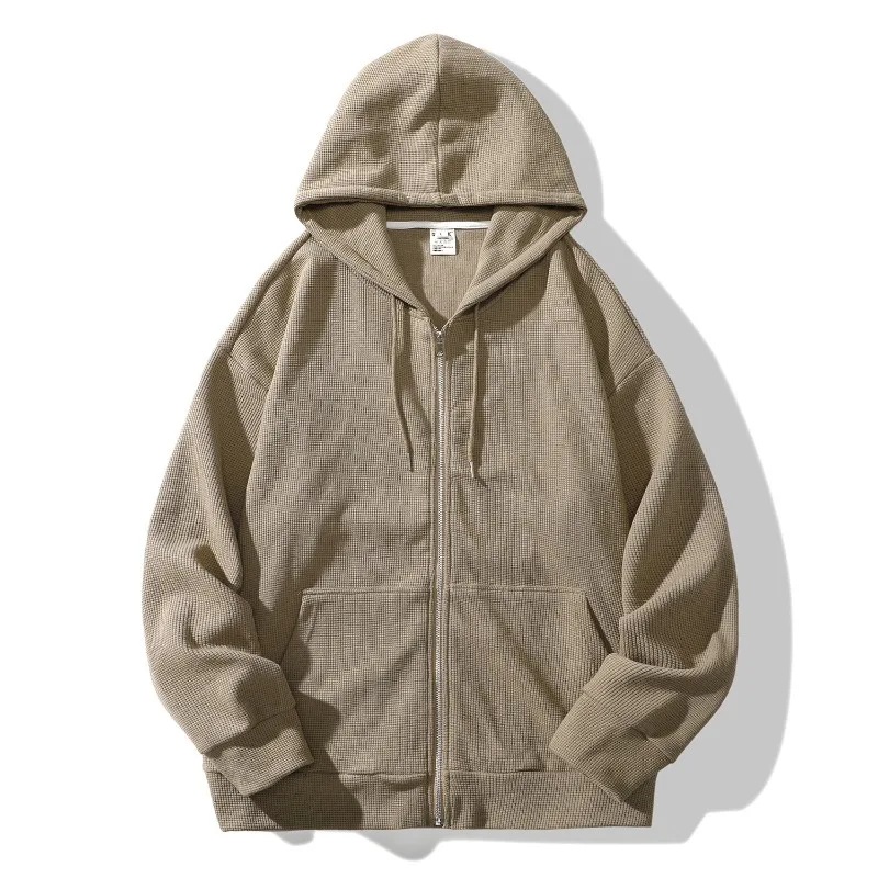

Waffle Sweater Jacket Spring And Autumn Men's Solid Color Casual Hoodie Loose Sweater