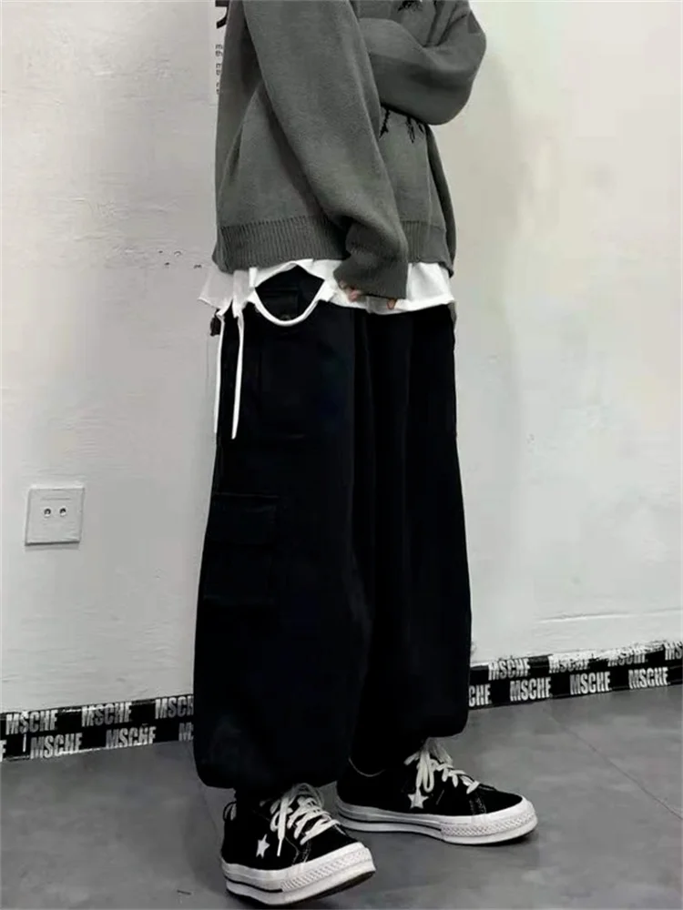 QWEEK Punk Baggy Black Cargo Pants Women Korean Streetwear Autumn ...