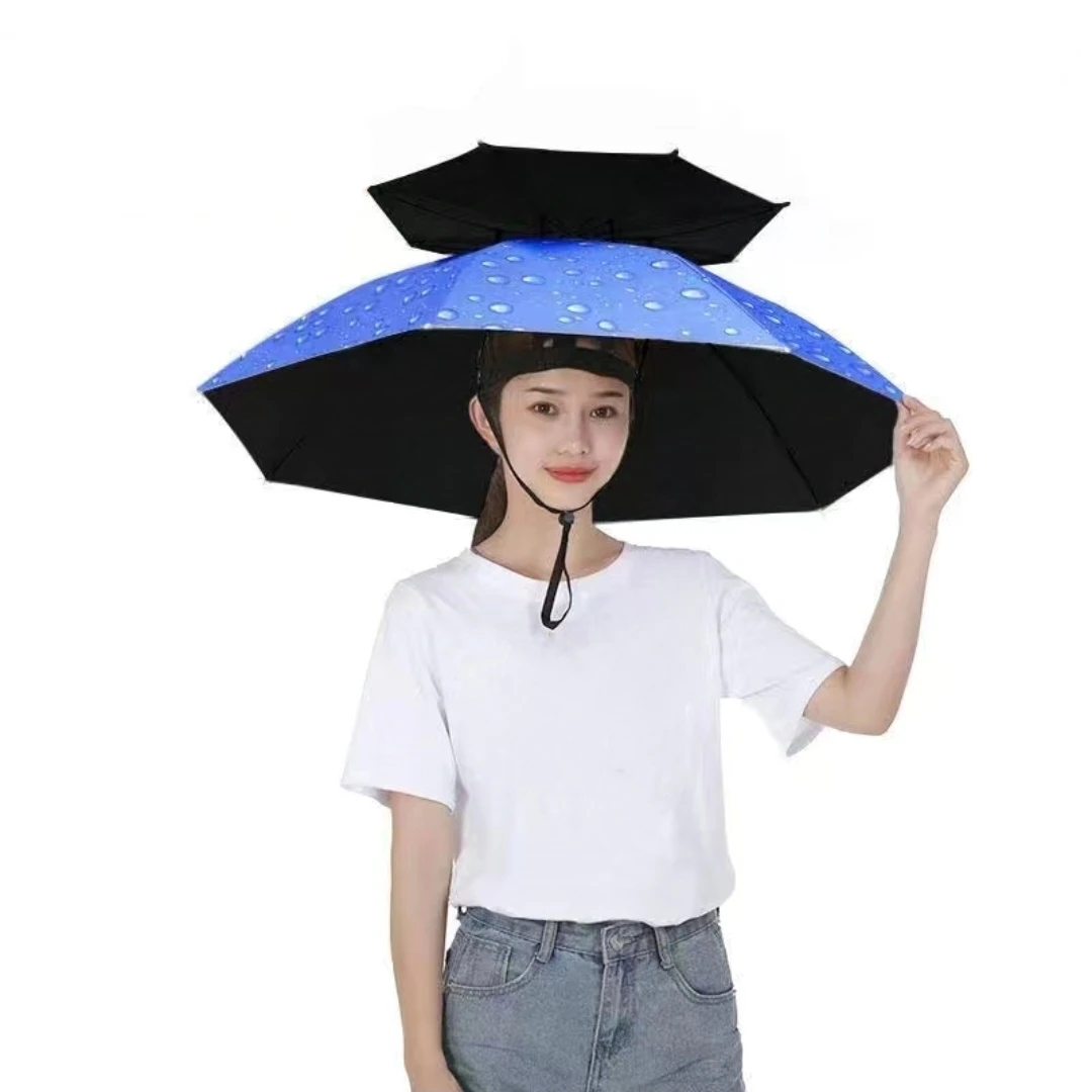 Fishing Umbrella Portable Folding Double-layer Windproof UV-proof Head-mounted Sunshade Hat Camping Shade Umbrella Hat