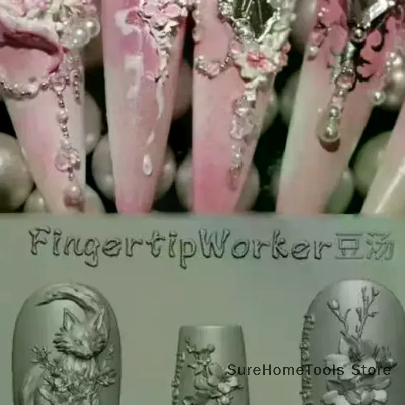 꽃 여우 투명 실리콘 네일 몰드 DIY 네일 아트 장식 매니큐어 디자인 도구 3D 아크릴 네일 아트 조각 몰드 참