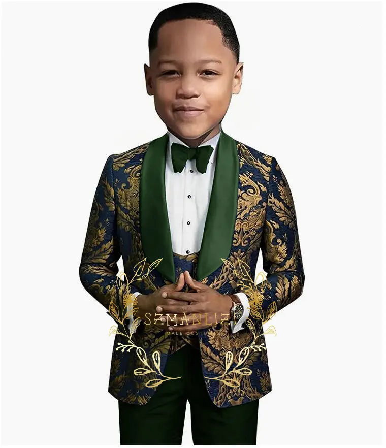 3-16 Years Old Groom Boy Suits Floral Handsome Cute Kids Wedding Party Tuxedos 3 Piece Suits (Jacket+Pants+Vest)