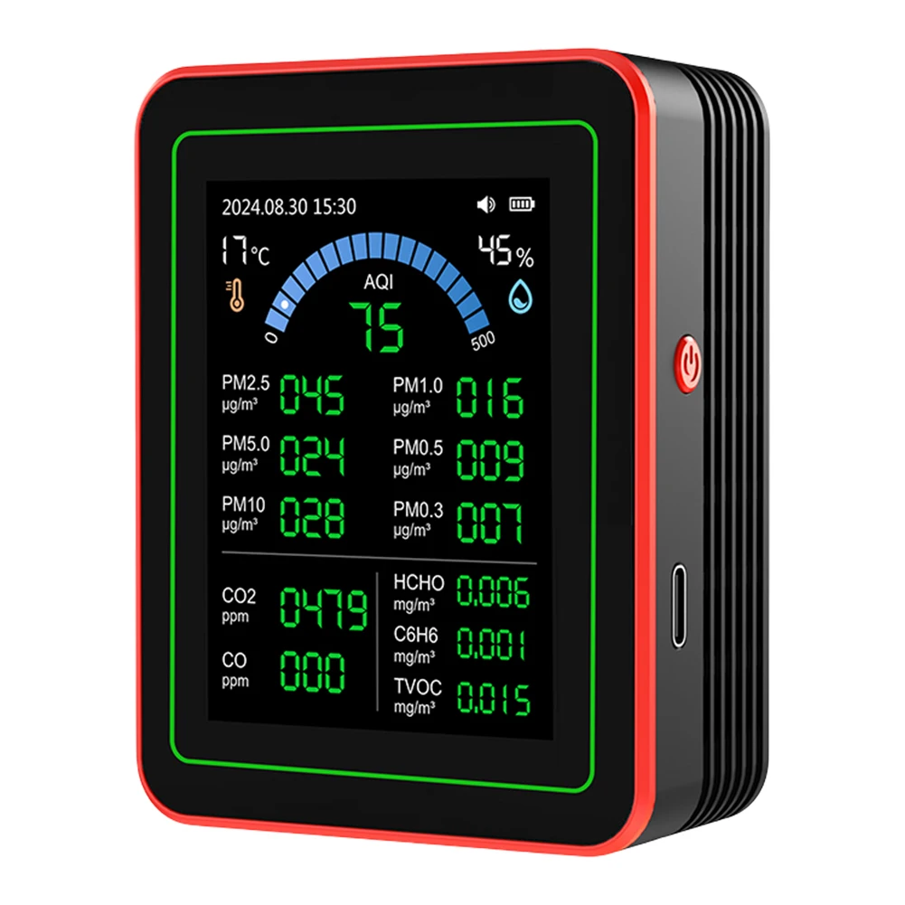 18 In 1 Professional Air Quality Detector Detect 6AQI HCHO PM2.5 PM10 CO2 Portable Air Quality Tester for Home Hotel Office Car