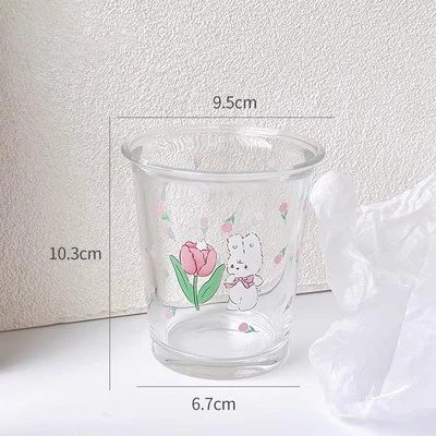 Kawaii Rabbit Flower Glass Cup Cute Coffee Wine Bubble Tea Milk