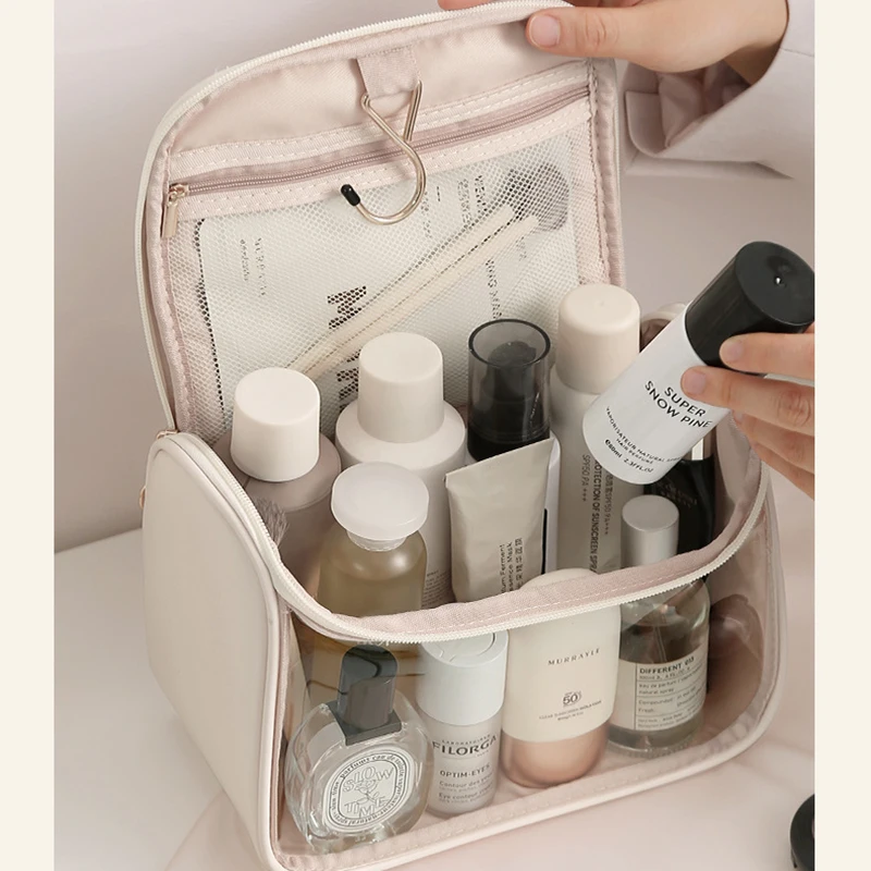 Clear Makeup Bag for Women Hanging Travel Toiletry Cosmetic Large Capacity Waterproof Zipper Organizer 4