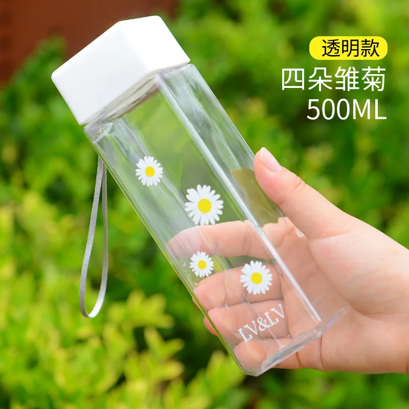 Daisy Water Bottle With Lid, Cute Floral Plastic Water Cups, Tote