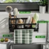 1pc Kitchen Sink Sponge Drain Rack Sponge Towel Brush Cleaner Storage Wall mouted style Countertop style Black 4