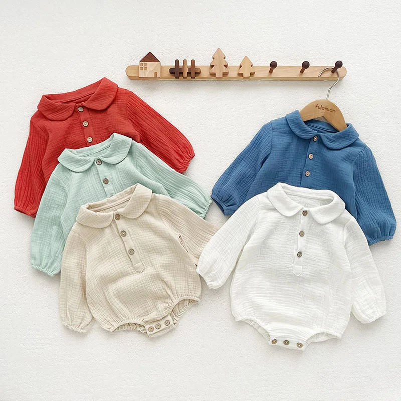 

Autumn Spring Infant Baby Boys Girl Bodysuits Long Sleeved Cotton Solid Color Newborn Baby Girl Jumpsuit 0-24M Children Clothes