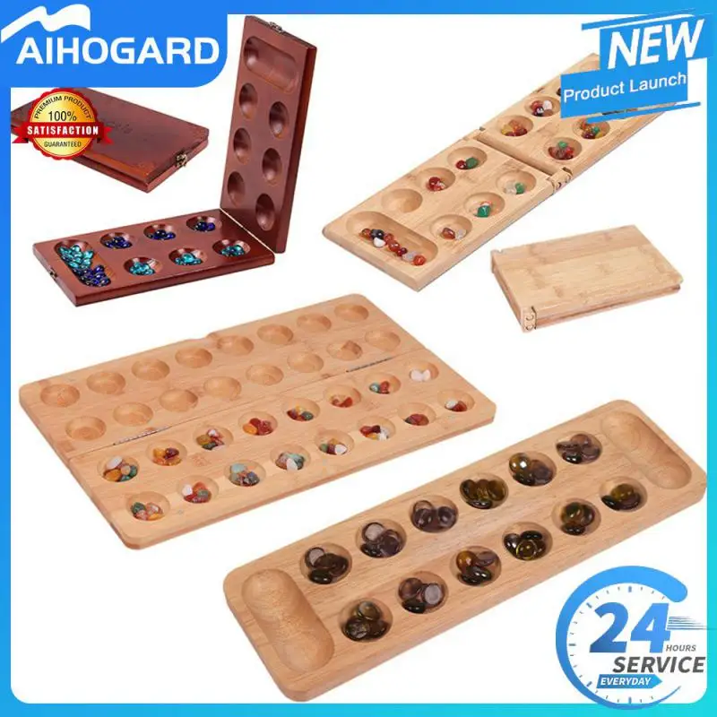 Mancala 보드 게임 다채로운 돌 자갈이 있는 접이식 나무 보드 체스 세트, R9JD