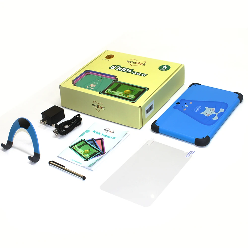 Weelikeit 어린이 태블릿, 스탠드 포함, 8 인치, 안드로이드 11, 1280x800 IPS, 어린이 공부 태블릿, 2GB, 32GB 쿼드 코어, 4500mAh 와이파이