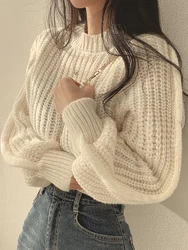 Vintage Harajuku Lantern Sleeve Women's Sweater - Soft & Warm Chic Knitwear - One Size (Beige)
