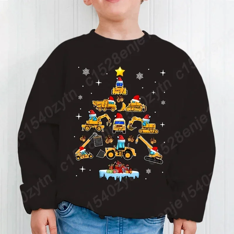 thumbnail image 2 of Sudadera con estampado de árbol y camión excavadora navideño para niño, informal, de manga larga, cuello redondo, transpirable, cómoda y navideña, 2 of 5