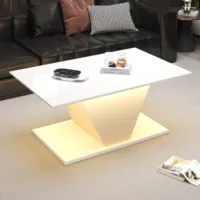 Table basse KOMHTOM blanche ultra-brillante en forme de V accrocheuse avec éclairage LED modulable, design moderne 6