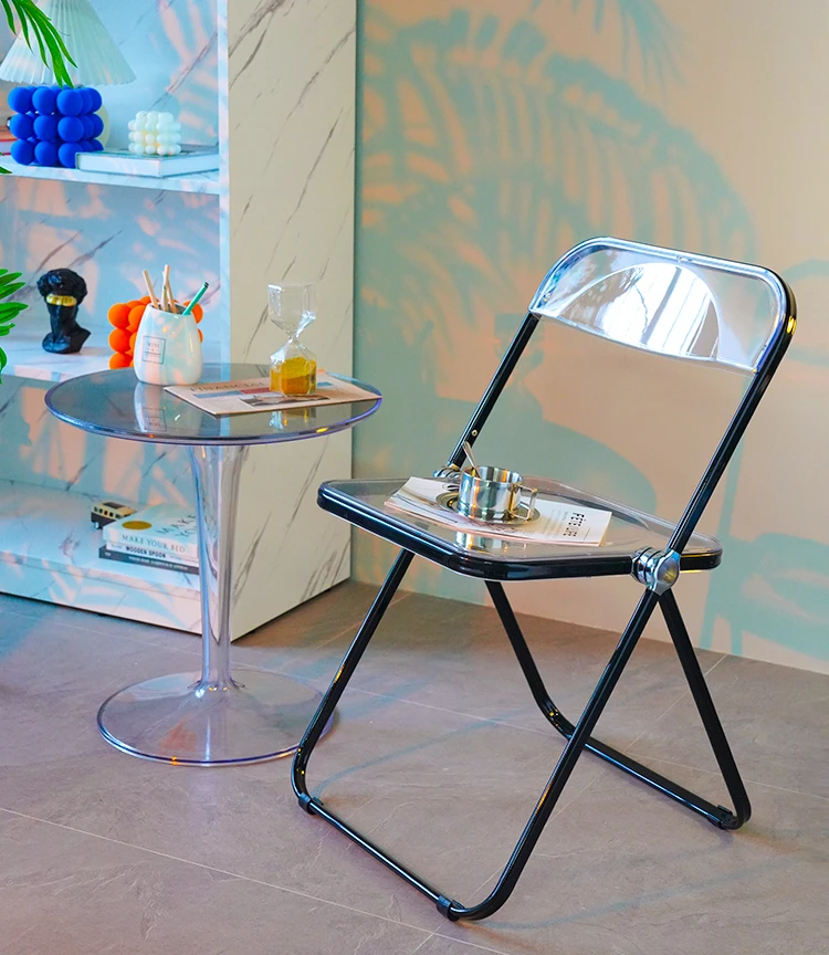 

Transparent chair, plastic crystal stool, Nordic folding dining chair, home backrest, acrylic mesh red ins makeup chair