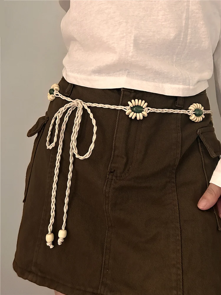 

Элегантные женские вязаные этнические винтажные плетеные ремни для женщин для платья корсет поясная цепочка тонкий воск веревочный пояс