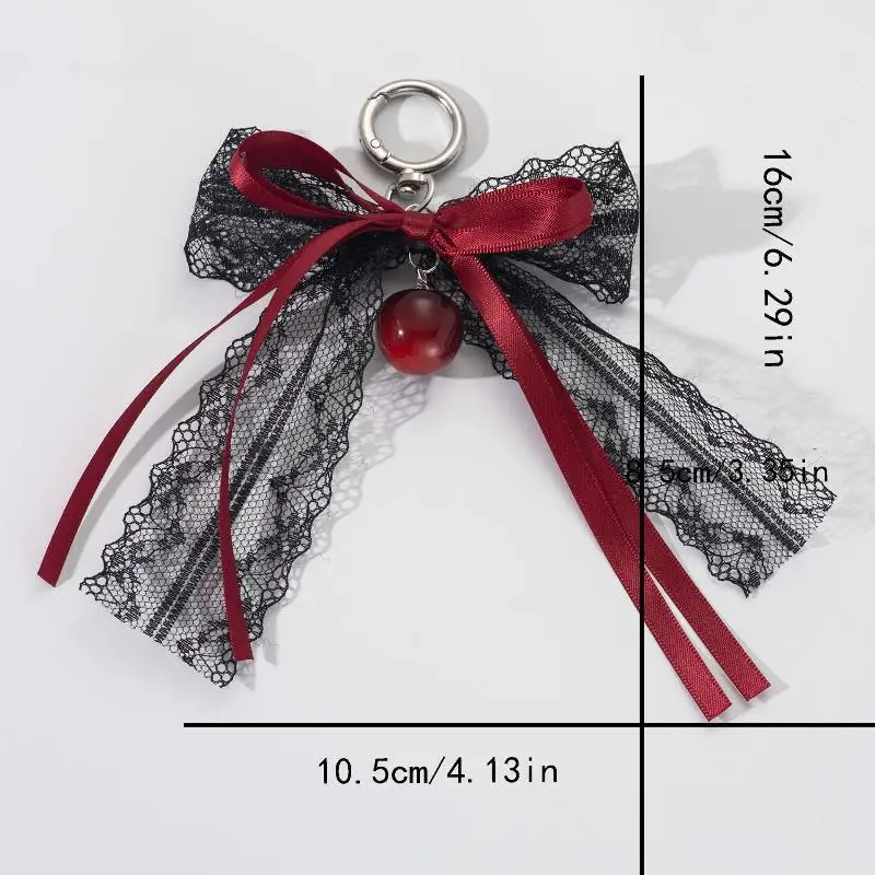Lace Bow Hollow Red Ribbon Cherry Fashion Charm Keychain - Delicate Valentine's Day Gift Accessory