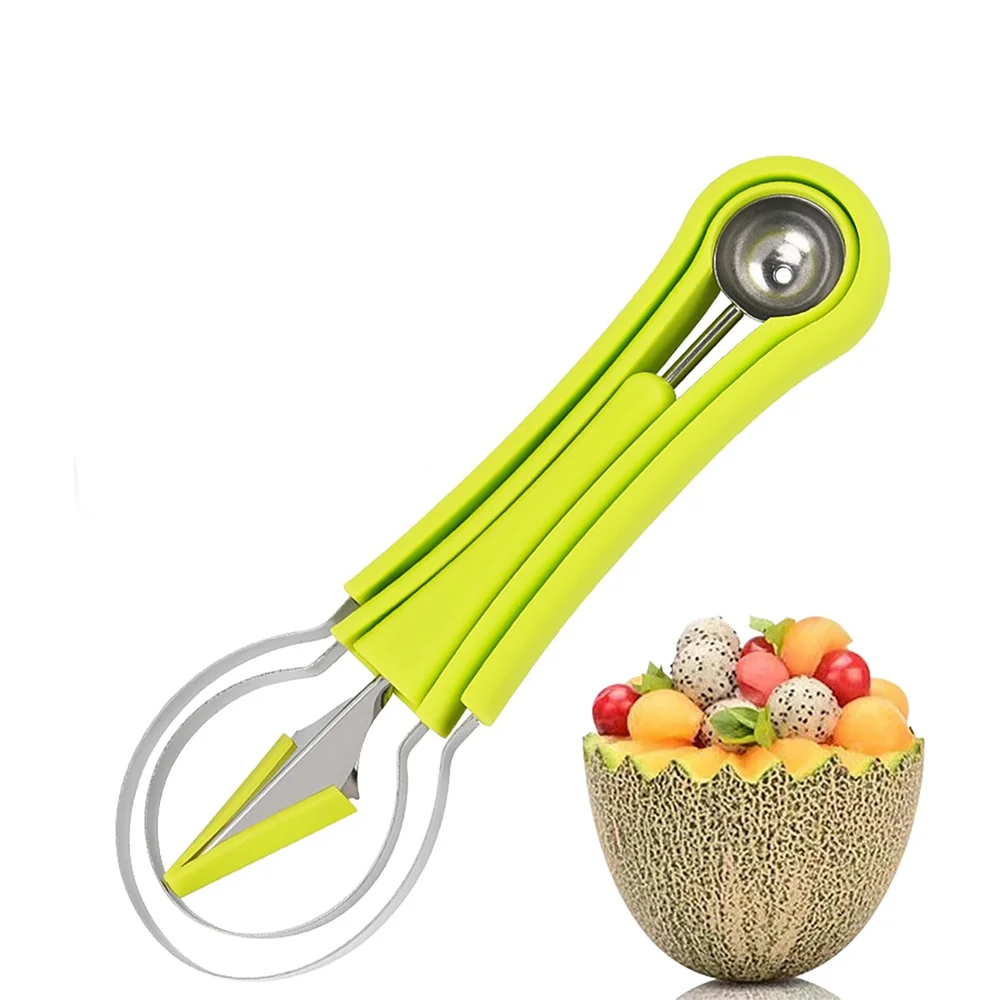 Melon Baller Scoop Set 4 in 1 Fruit Cutters Shapes Watermelon Scooper Fruit Scooper and Baller Carving Kitchen Accessories