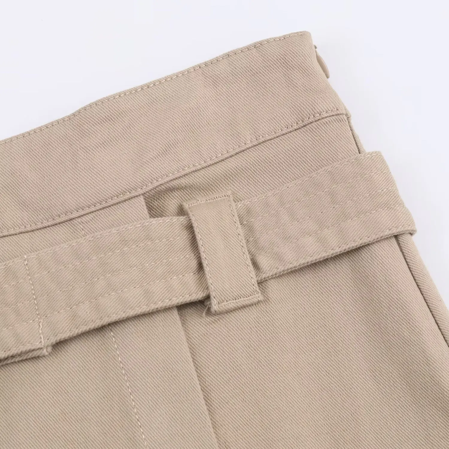 Women Khaki Half Skirt Workwear Style Chic High Waisted Half Skirt With Belt And Pockets Fashion Casual Lady High Street Skirts