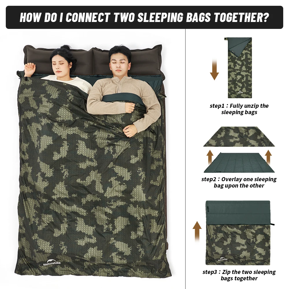 Naturehike Camping LW180 Sleeping Bag Ultralight Cotton Quilt Sleeping Bag 3 Season Spliceable For Outdoor Traveling Hiking