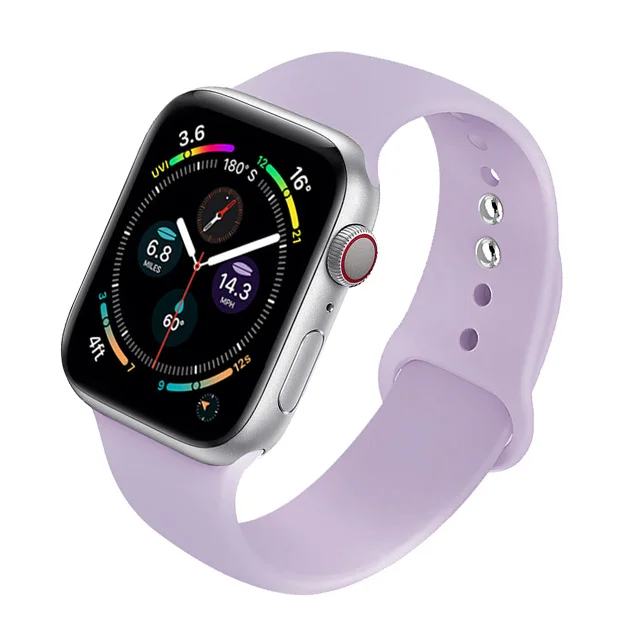 Silicone Strap For Apple Watch Band 44mm 40mm 41mm 38mm 45mm Smartwatch Rubber Sports Watchband Belt Bracelet iWatch 7 6 se 5 4 Light-purple-48