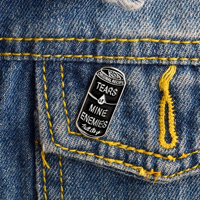 Tears of Mine Enemies Pins Black Can Hard Lapel Pin Brooches Punk Badge Backpack Jackets Accessories Gifts For Friends Wholesale