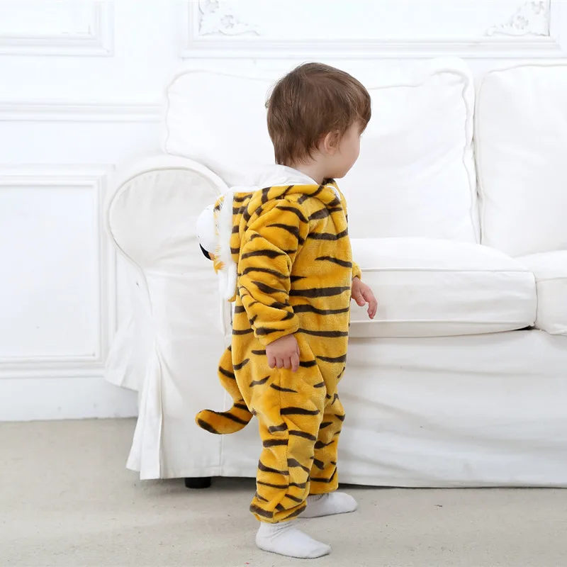 0-3Y Toddler Flannel Animal Costume Baby Newborn Lion Warm Bodysuit Children's Hooded Pajamas Cute Baby Cartoon Pattern Clothing