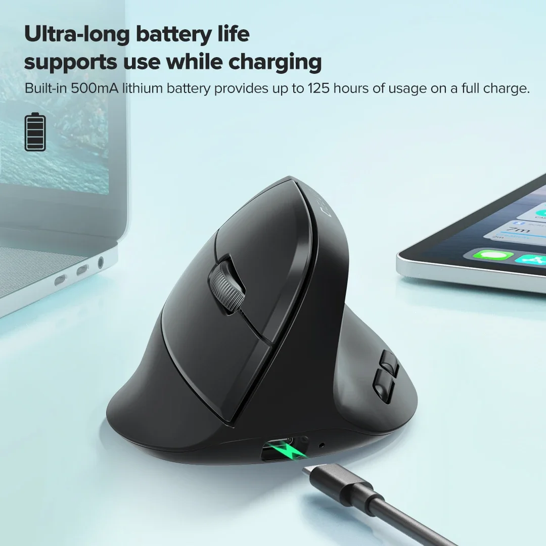 Delux M618 Air Ergonomic Wireless Mouse Lightweight Vertical Mice Rechargeable Silent Click DPI Adjustable for Small Medium Hand