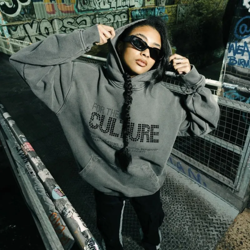 

High Street Hot Diamond Hoodies Letter Print Design Vintage Hooded Sweatshirt Chic Couple Pullovers Casual Loose Hoodies For Men