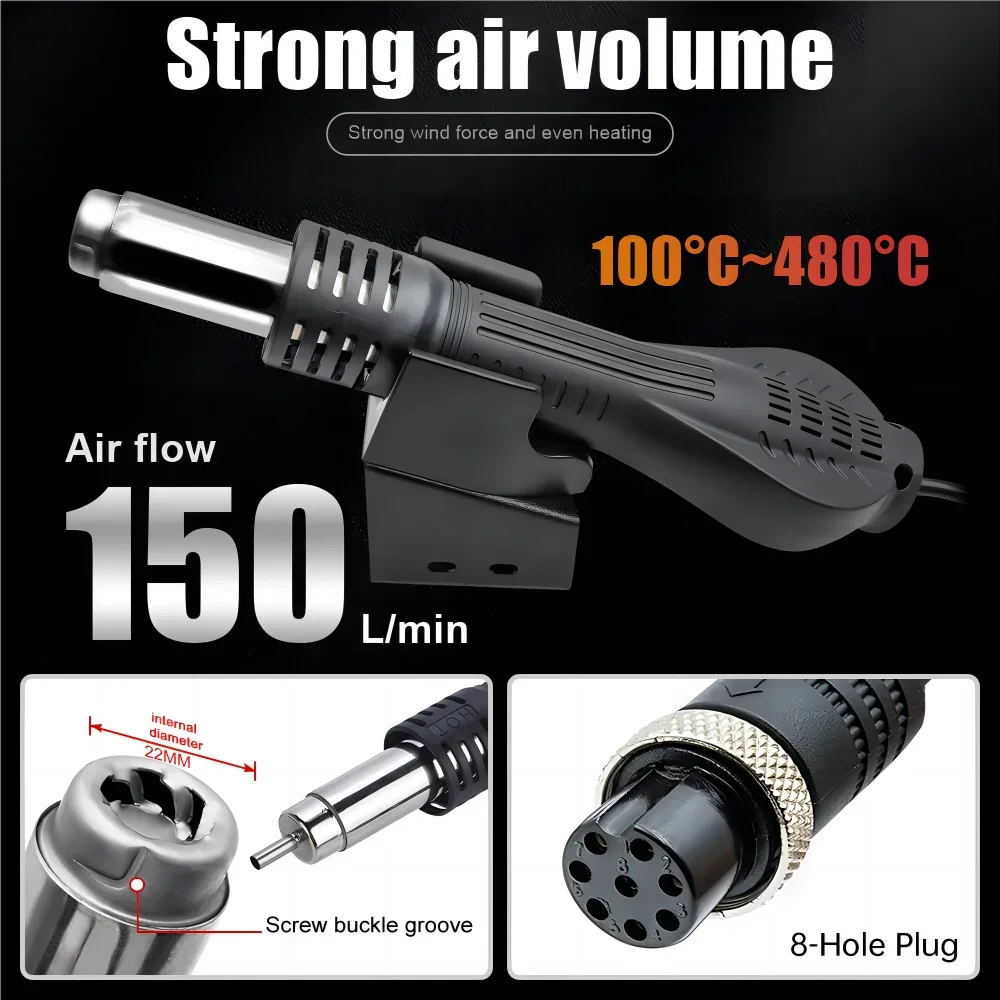 JCD Hot Air Gun 8858 Micro Rework Soldering Station LCD Digital Hair Dryer Soldering 220V 750W Heat Gun Welding Repair Tools Hot Air Gun Soldering Station Heat Gun Mini Hot Air Gun