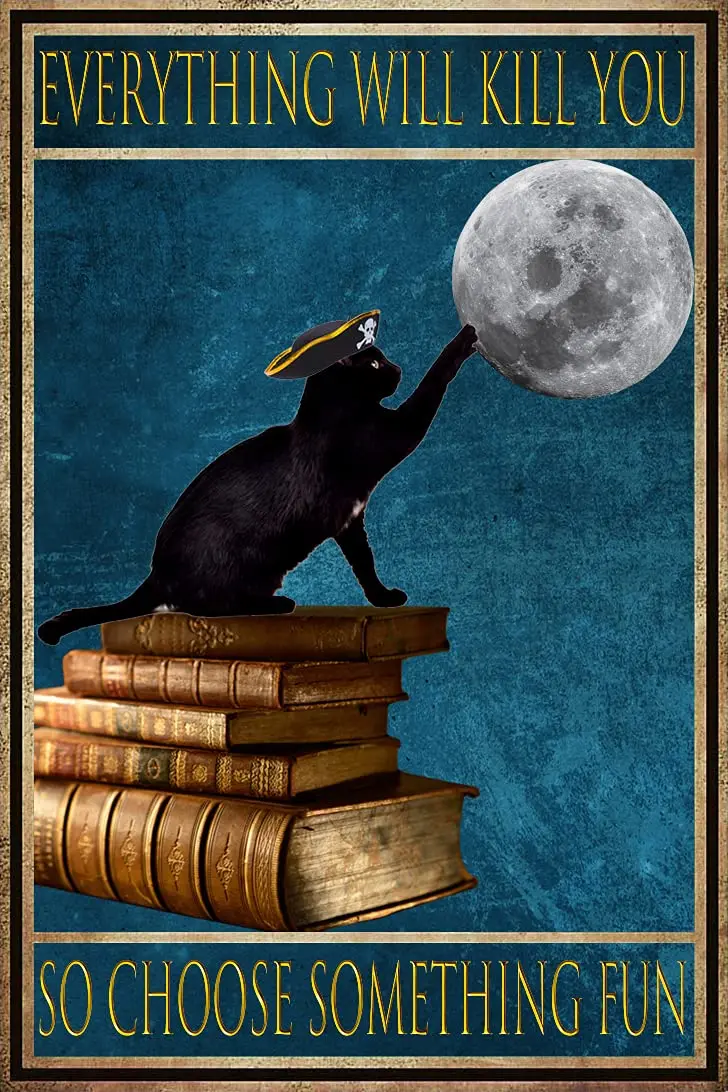 

Decor for Cat Lovers Black Cat Gifts Funny Poster for Home Office Bathroom Pubs Man Caves Kitchens Outdoor Wall Art Decor