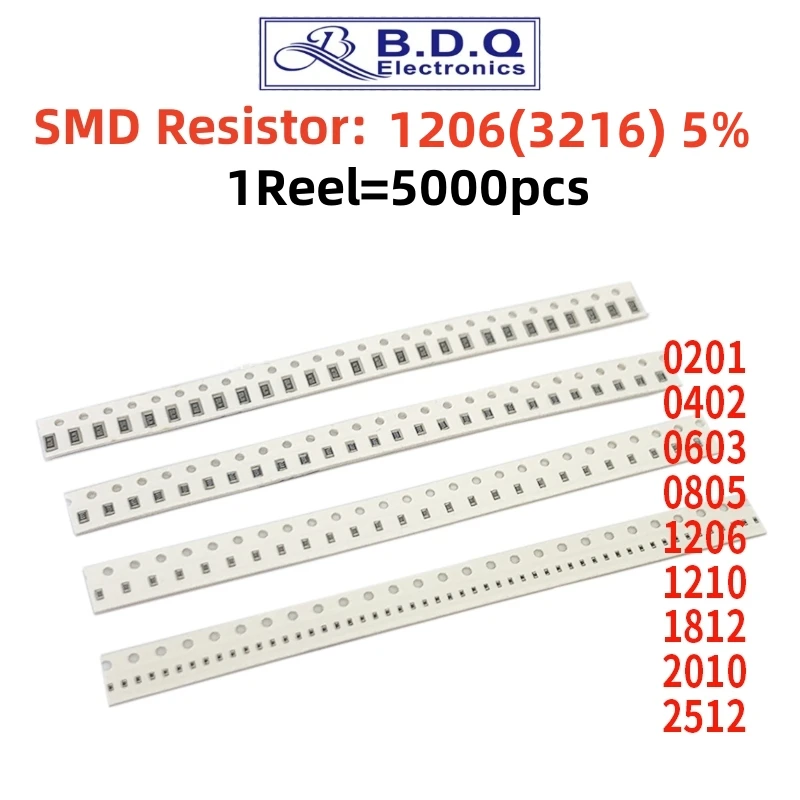 5000Pcs 1206 0R ~ 10M SMD Resistor 1/2W 0 1 10 100 150 220 330 ohm 1K 2.2K 10K 100K 0R 1R 10R 100R 150R 220R 330R ohm 5%