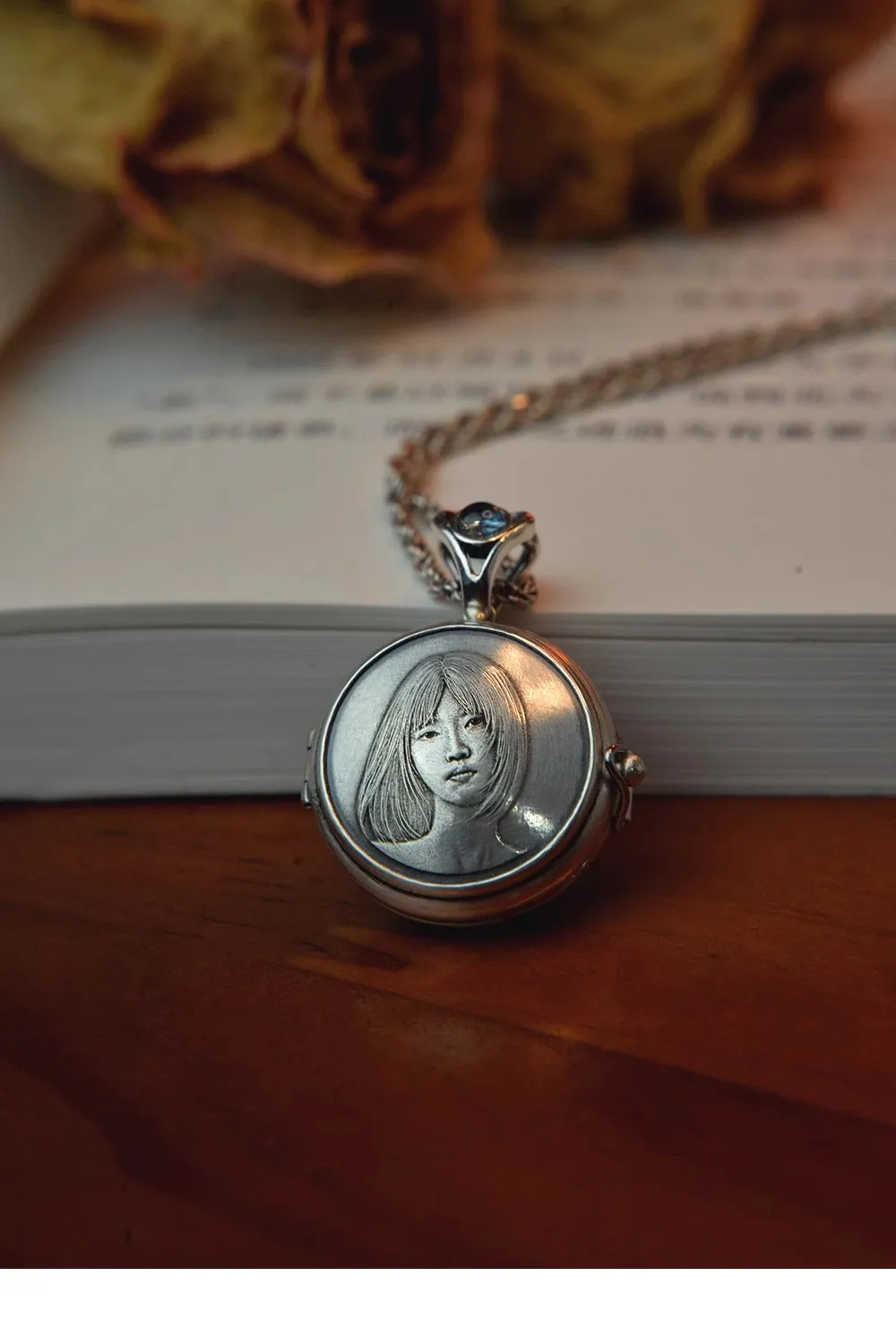 MengG Customized Photo Real S925 Protect Owner  Small Box Necklace Relief Pendant Gau Box Couple Parent-child Gift hand engrave
