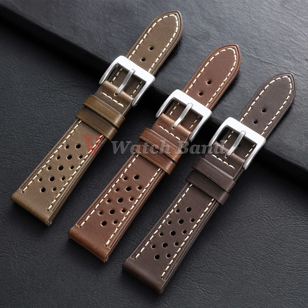 20mm 22mm 24mm Genähtes Rindslederarmband für Omega Uhren Armbänder für Seiko Braunes Vintage Echtleder Uhrenarmband – Detail 6