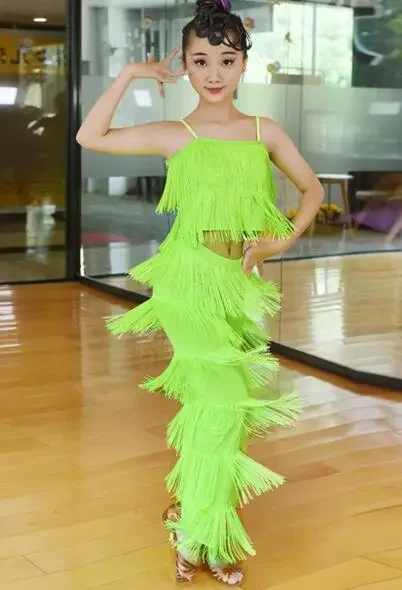 

1set/lot Latin Dance set Ballroom Plus Size Fringe Tassel Pants and top solid Fringe latin dancing Costume