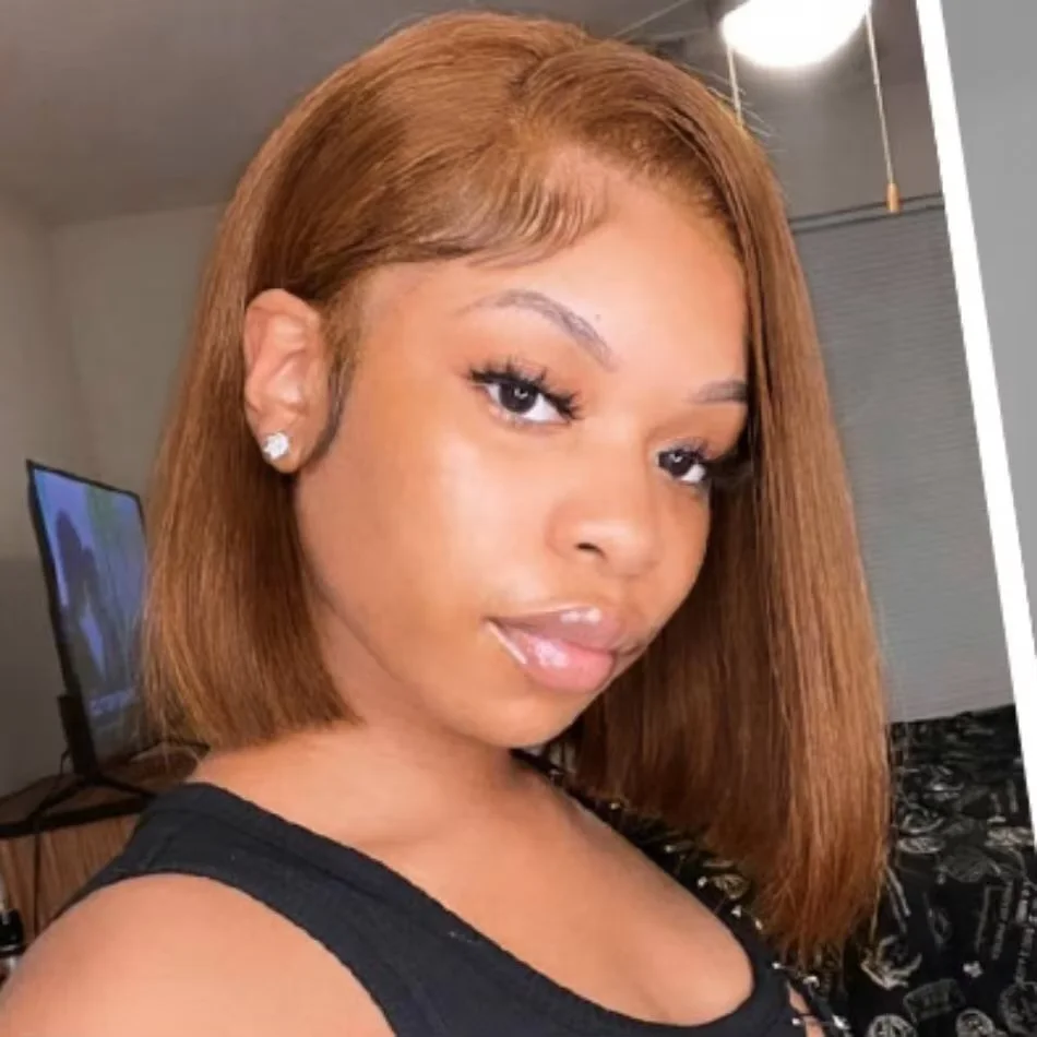 Chocolate Brown Short Bob Lace Front Wig 4# Human Hair 13x4 HD Transparent  Lace Front Wig Bob Wig For Women 14Inch