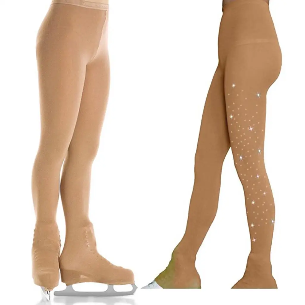 Women Girls Ice Skating Tights Over-boots Leggings Stocking Stretchy Bottom