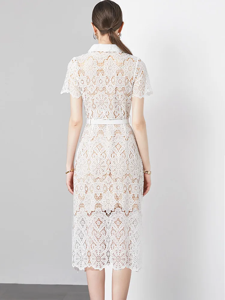 chinese dress ladies Sexy Lace Paneled Square Neck Slim-fit Slit Midi Dress – roschic main image 0
