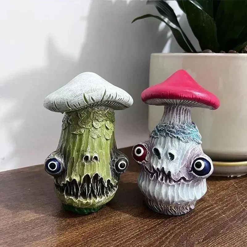 Creative New Halloween Skull Mushroom Sculpture Monster Resin Crafts Funny Home Garden Decorations Office Desktop Miniatures