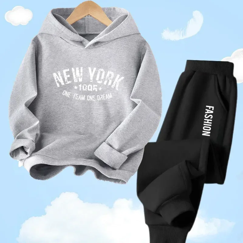 thumbnail image 1 of Conjunto de chándal de dos piezas para adolescentes de 2 a 13 años, sudadera con capucha y pantalones de chándal para primavera y otoño, ropa para niños, trajes deportivos, 1 of 5