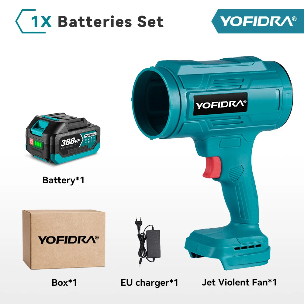 thumbnail image 1 of YOFIDRA - Soplador eléctrico turbo con chorro de aire, pistola de aire fuerte, secador de nieve de mano para autos, herramienta para soplar polvo de hojas para batería Makita de 18 V, 1 of 5