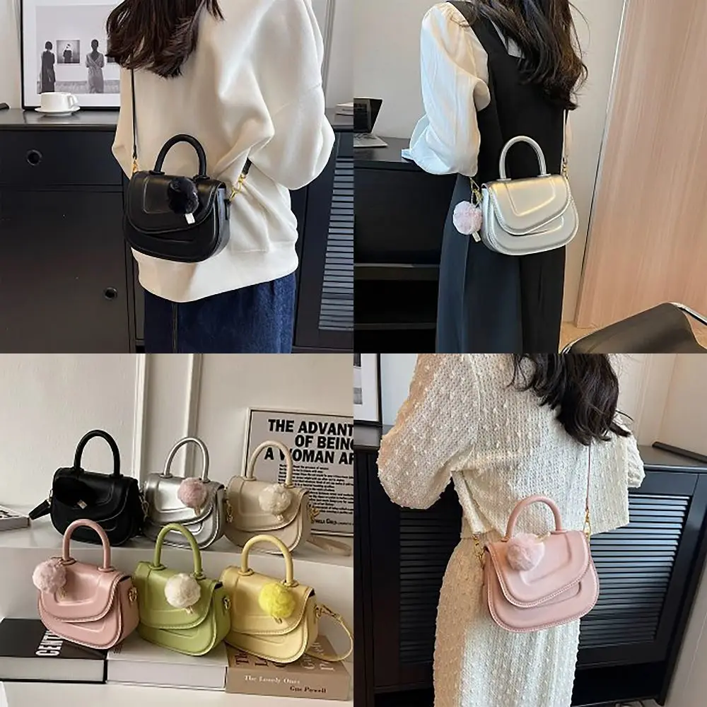 

with Hairball Pendant Mini Shoulder Bag Leisure INS Style PU Leather Wrist Bag Hottie Style Saddle Bag Women Girls