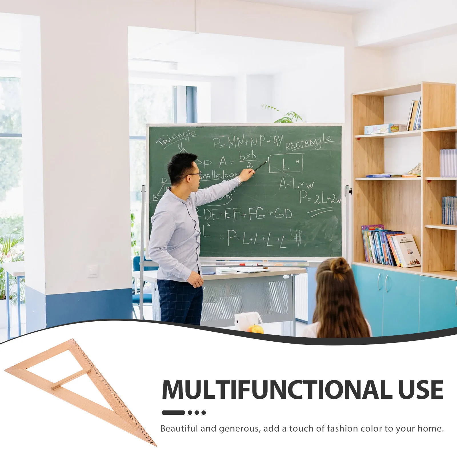 나무 교사용 측정자 대형 교구 손잡이 기하학 그림 도구 교실용 자 교구